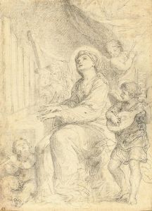 Saint Cecilia Playing The Organ Accompanied By Putti by Francesco Fernandi