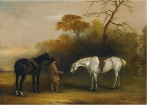 A Groom With A Dark Bay And Grey Hunter by John Jnr. Ferneley