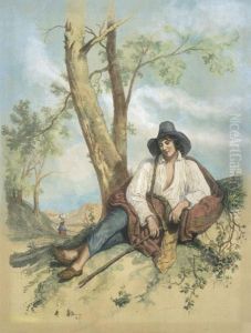 Pastore A Riposo Nella Campagna Romana by Francois Fortune A. Ferogio