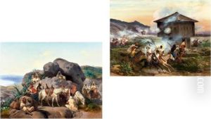 Deux Scenes De La Conquete D'algerie by Eloi Firmin Feron