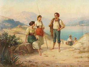 Veduta Di Paesaggio Marino Con Personaggi by Carlo Ferranti