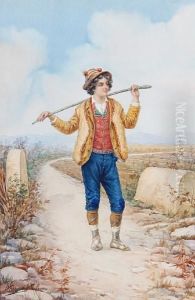 Portrait Of An Italian Boy On A Country Track by Carlo Ferranti