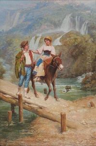 Paesaggio Con Cascate E Figure by Carlo Ferranti