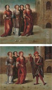 Lincontro Delle Tre Fanciulle Con Un Giovane by Defendente Ferrari