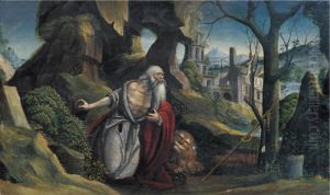 Saint Jerome In A Rocky Wooded Landscape by Defendente Ferrari