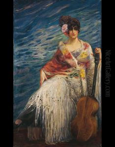 Donna Spagnola In Costume Con Chitarra by Giuseppe Ferrari