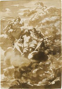 Minerva, Diana And Jupiter In The Clouds With A Nymph Below by Giovanni Domenico Ferretti