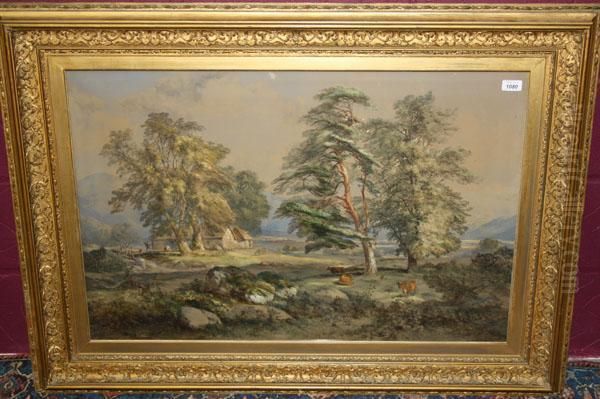 Extensive Wooded Landscape With Cattle And Figures Beside A Cottage - view 1