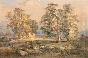 Highland Landscape, With Figures And Cattle Bya Croft