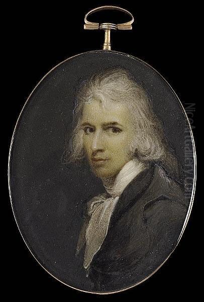 A Gentleman, Wearing Dark Grey Coat And Loosely Tied White Cravat, His Long Hair Powdered And Worn - view 1