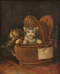 Kittens In A Basket With Tag Reading