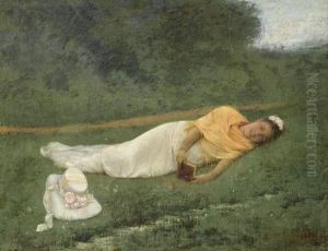 Ruhendes Madchen Im Gras. by Jean Georges Ferry