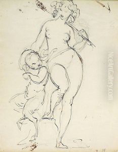 Jeune Femme Nue Et Satyre. by Feuchere
