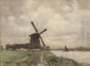 River Landscape With Windmill by Arthur Feudel