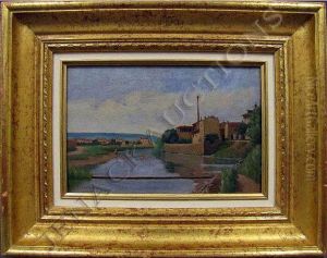 River Landscape With Figures by Jacques Eugene Feyen