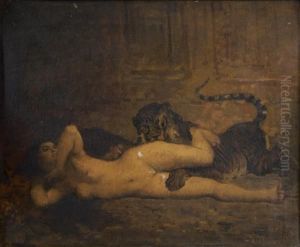 Jeune Femme Et Un Tigre by Francois Nicolas Augustin Feyen-Perrin