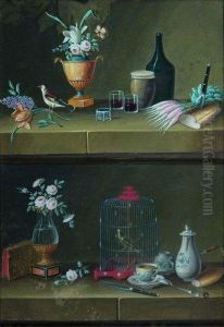 Une Paire De Nature Morte Aux Oiseaux by Johann Rudolf Feyerabend