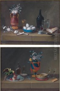 Paire De Gouaches En Pendant,
L'une Au Vase De Porphyre Fleuri by Johann Rudolf Feyerabend