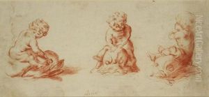 Study Of Cherubs Riding Dolphins