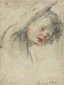 Tete De Jeune Garcon Levant Son Bras Droit by Orazio Fidani