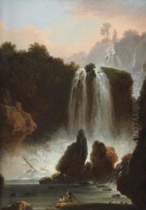 Paysage De Cascades En Italie Anime De Personnages; by Francesco Fidanza