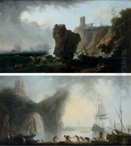 Les Pecheurs Ramenant Les Filets Au Coucher Du Soleil by Francesco Fidanza