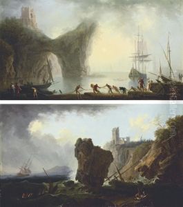 A Coastal Landscape With A Natural Arch And Fishermen Drawing Intheir Nets by Francesco Fidanza