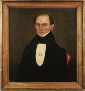 Portrait Of A Young Man Wearing White Shirt With Cameo Pin by Erastus Salisbury Field