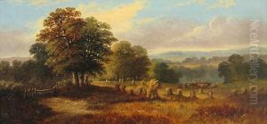 Farm Scene With Corn Stalks And Wagon