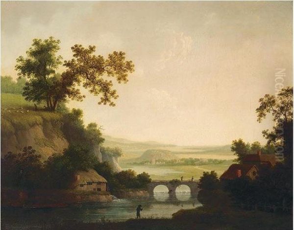 Extensive Landscape With Figures Crossing A Bridge - view 1