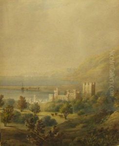 Coastal Scene With Castle by Thales Fielding