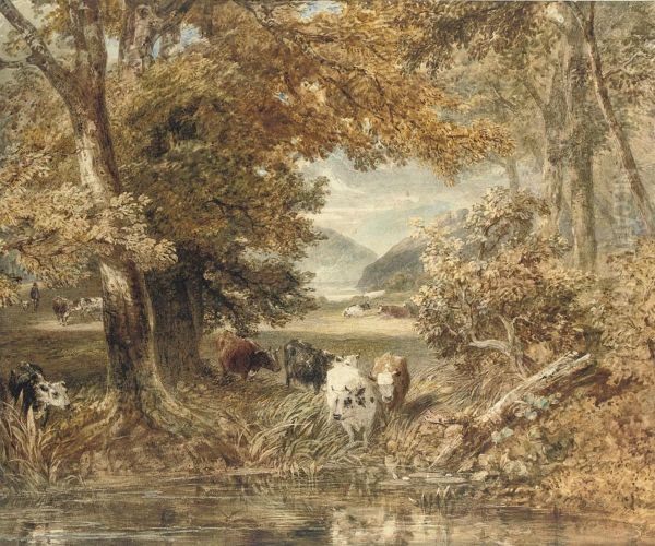 Cattle Watering At A Stream - view 1
