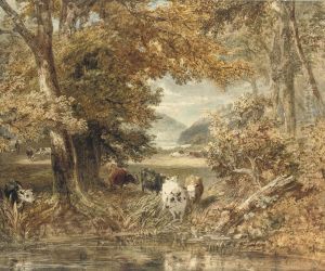 Cattle Watering At A Stream by Thales Fielding