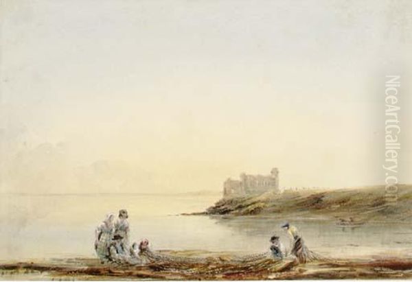 Fisherfolk Mending Nets, A Castle Beyond - view 1