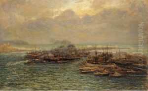 Notturno Con Barche Nel Porto Di Genova