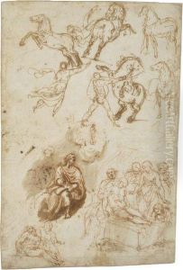 Horses, An Evangelist And Two Studies For Adeposition