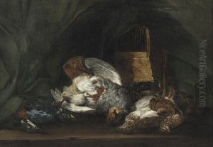 Game Including A Partridge, A Jay And Other Birds On A Table by Joannes Fijt