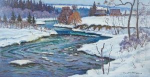 Pejzaz Zimowy Z Dunajcem by Mieczyslaw Filipkiewicz