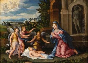 Madonna Con Bambino E Angeli In Un Paesaggio by Camillo Filippi (Ferrara)