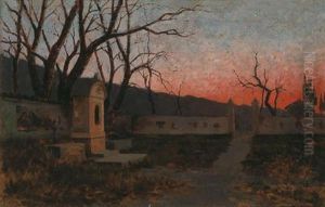 Sunset At The Entrance To A Park