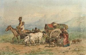 Travellers In A Caucasian Landscape by Konstantin Nikolaevich Filipov