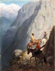 Mounted Cossacks In The Mountains by Konstantin Nikolaevich Filipov