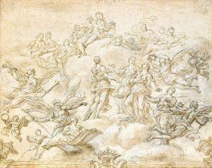 Apollon Och De Nio Muserna Omgivna Med Mytologiska Vasen - Skiss Till Plafondmalning by Antonio Filocamo