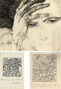 Self-portrait; Composition With Two Figures; Shock Workers (masters Of Analytical Art) by Pavel Nikolaevitch Filonov