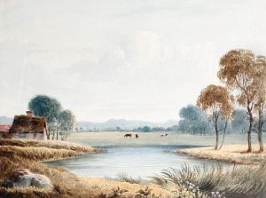 Country Landscape With A Lake And Cattle by Francis Oliver Finch