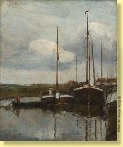 Peniches En Bord De Canal by Alfred William (Willy) Finch