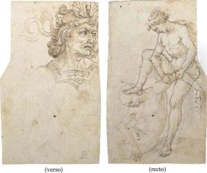A Nude Subduing Another Figure ; The Head Of A Man Wearing An Elaborate Helmet