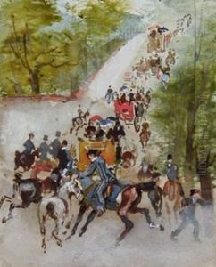 Attelages En Promenade Au Bois by Jules, Baron Finot