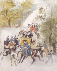 Scene D'attelage Au Bois by Jules, Baron Finot