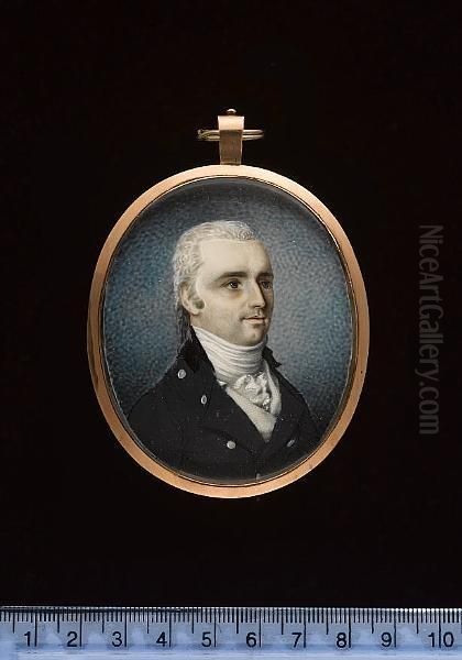 A Gentleman, Wearing Black Coat, White Spotted Waistcoat, Frilled Chemise And White Stock, His Hair Powdered. - view 1